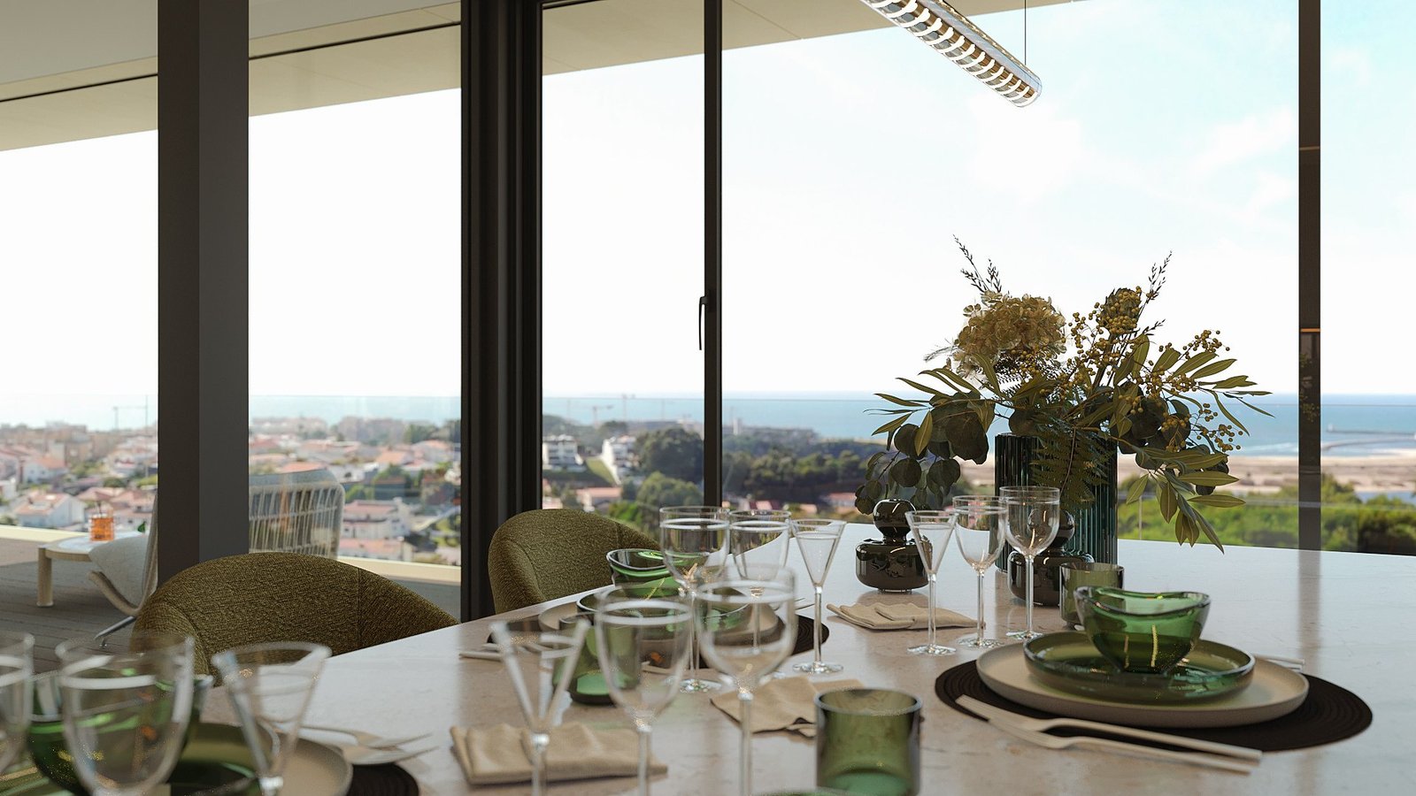 Sala de jantar com vista mar